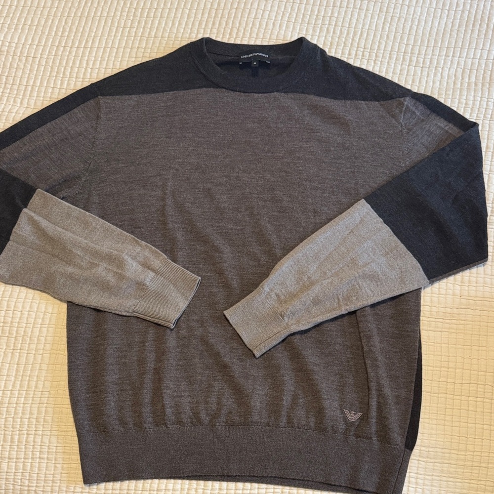 Emporio Armani Men's Gray and Black Crewneck Sweater